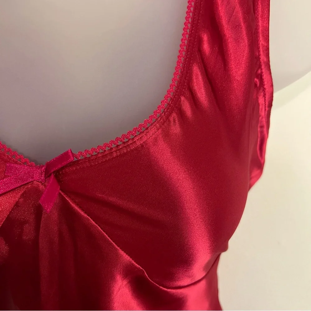 Vintage Y2K Old Navy Top L Pink Satin Babydoll Empire Waist Tie Bow V Neck